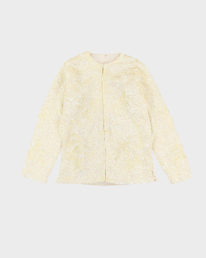 1980s Cream Sequined Cardigan Style Jacket - S