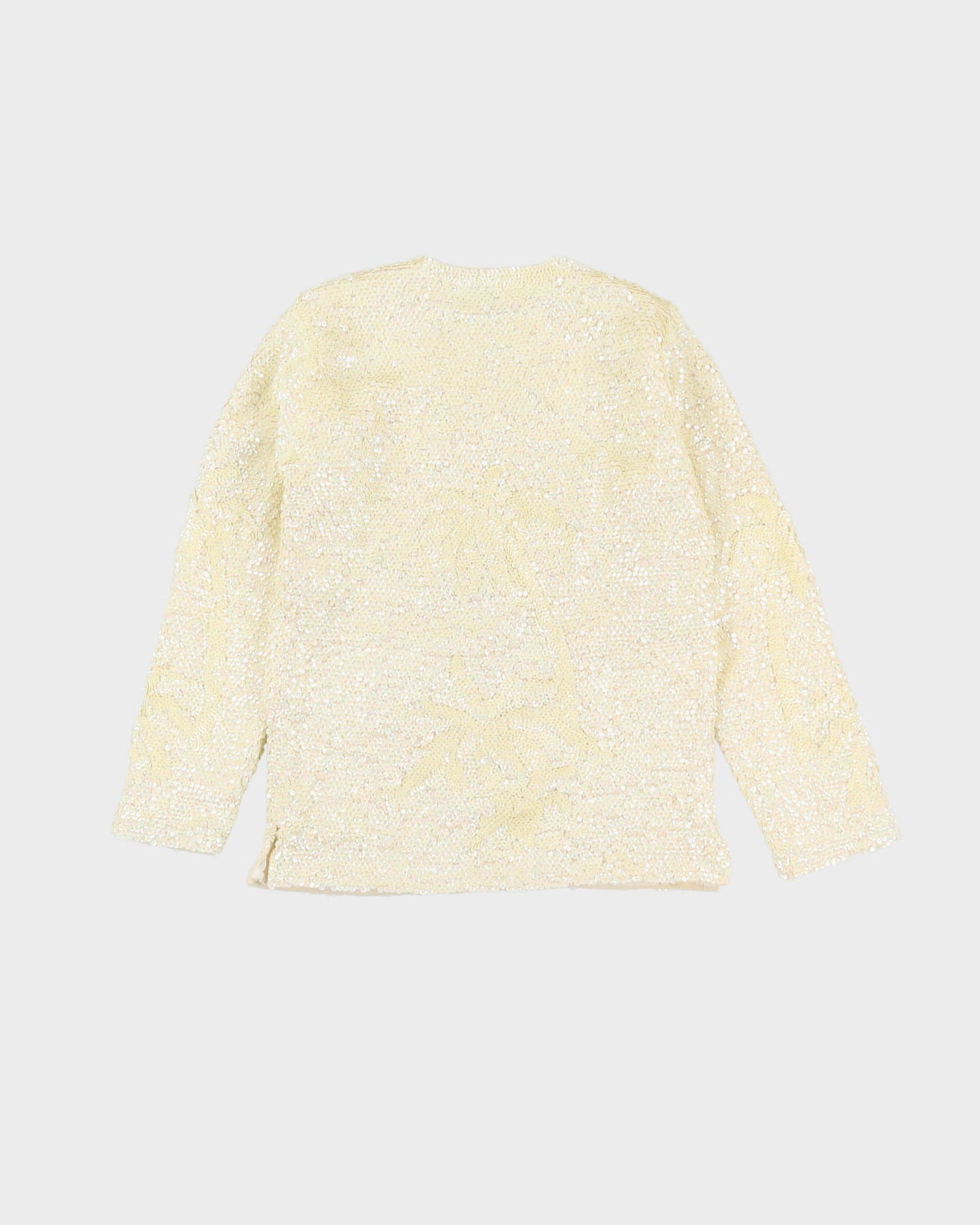 1980s Cream Sequined Cardigan Style Jacket - S