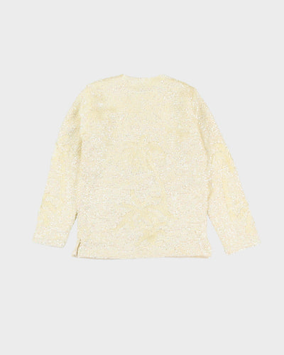 1980s Cream Sequined Cardigan Style Jacket - S