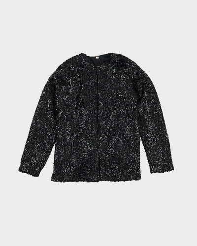 1980s Black Sequined Cardigan Style Jacket - S
