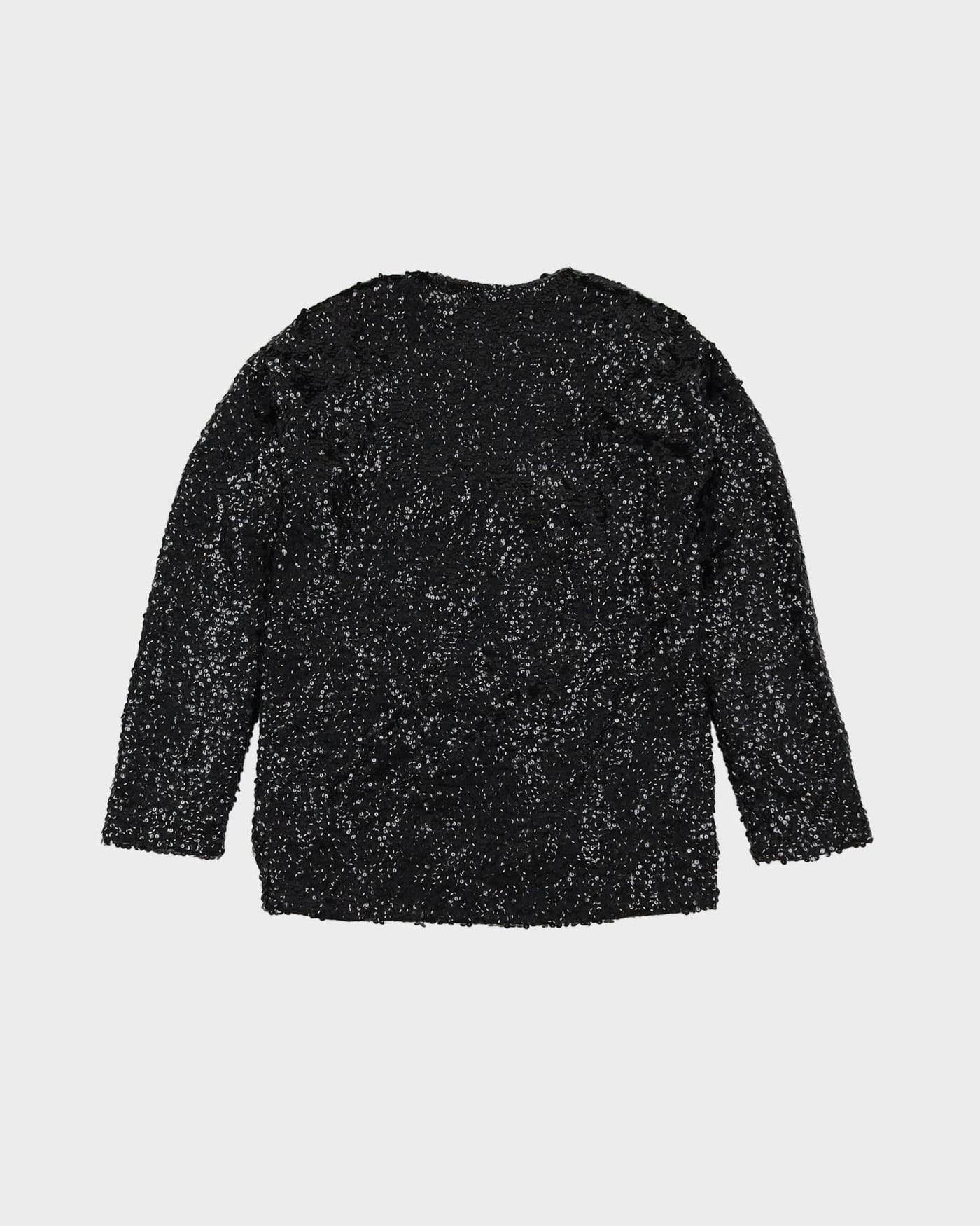1980s Black Sequined Cardigan Style Jacket - S