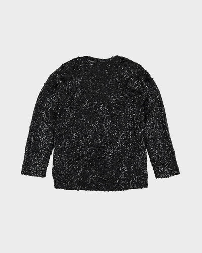 1980s Black Sequined Cardigan Style Jacket - S