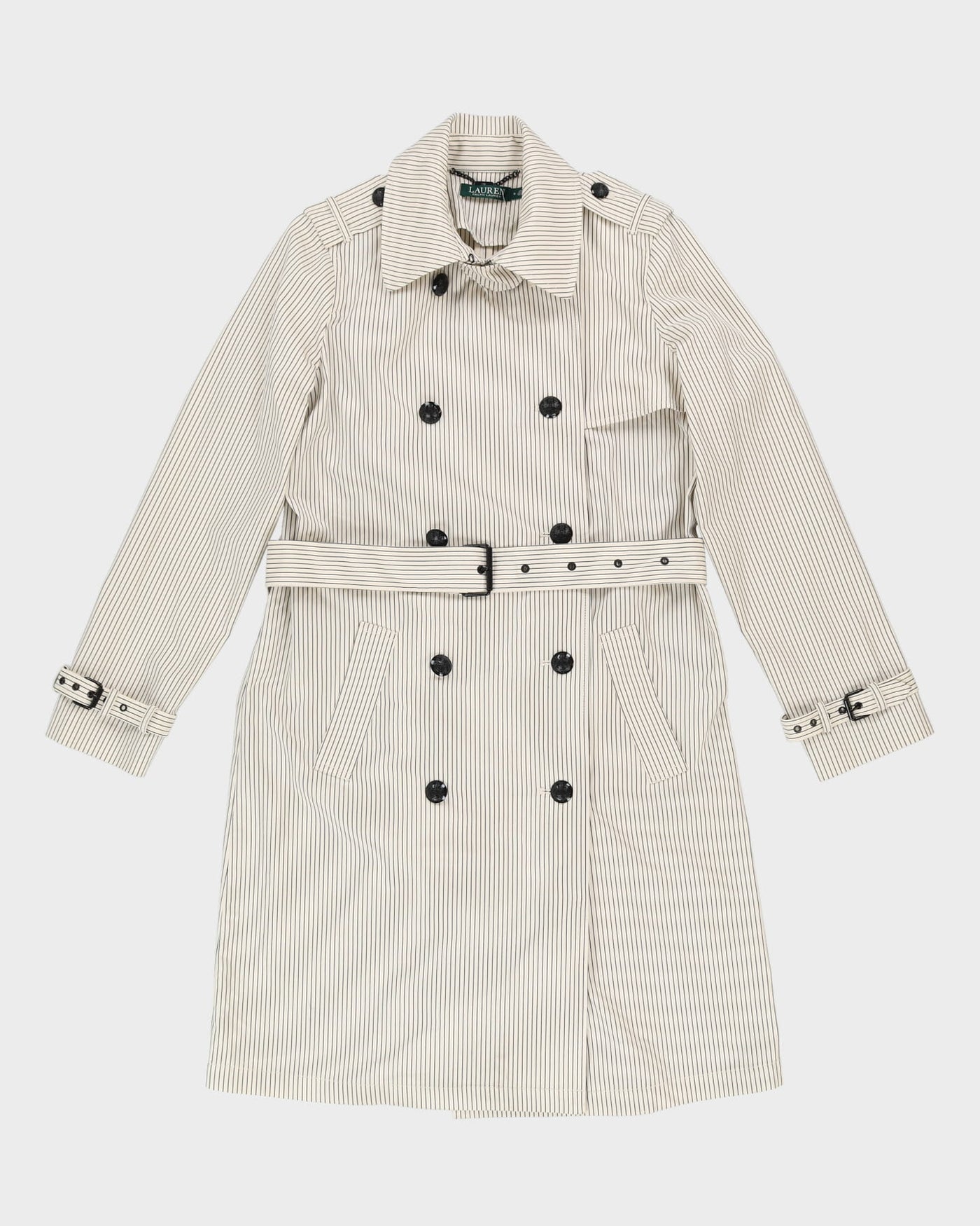 Lauren Ralph Lauren White Striped Raincoat Style Coat - M