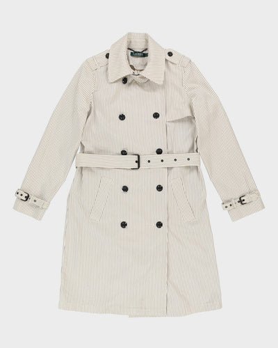 Lauren Ralph Lauren White Striped Raincoat Style Coat - M