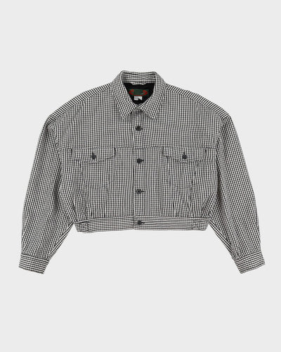 1990s Black And White Checked Bomber Style Jacket - L