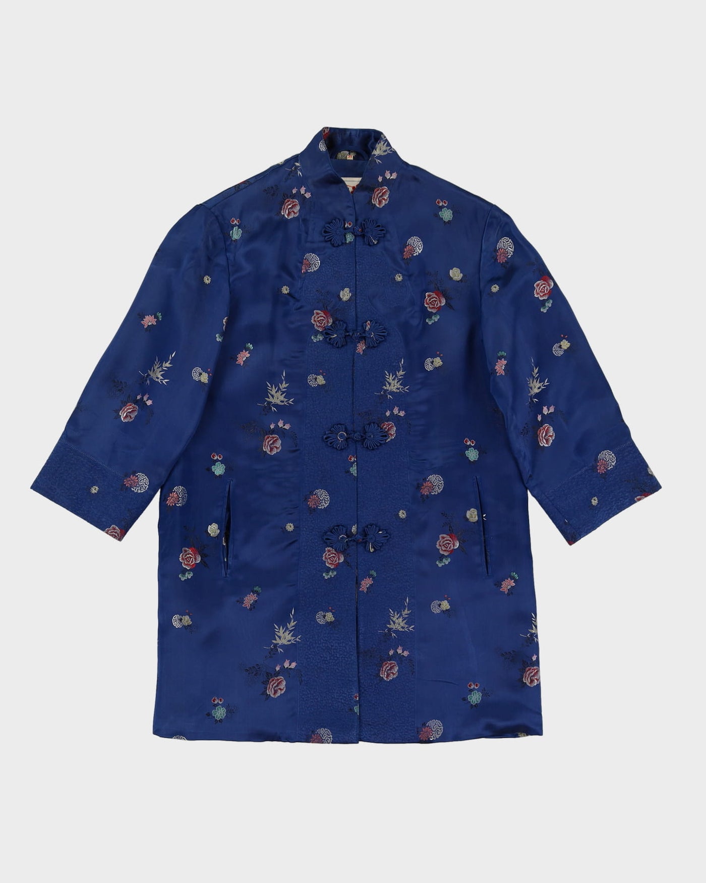 Peony Brand Blue Brocade Cheongsam Style Jacket - S