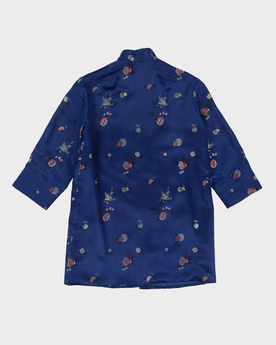Peony Brand Blue Brocade Cheongsam Style Jacket - S