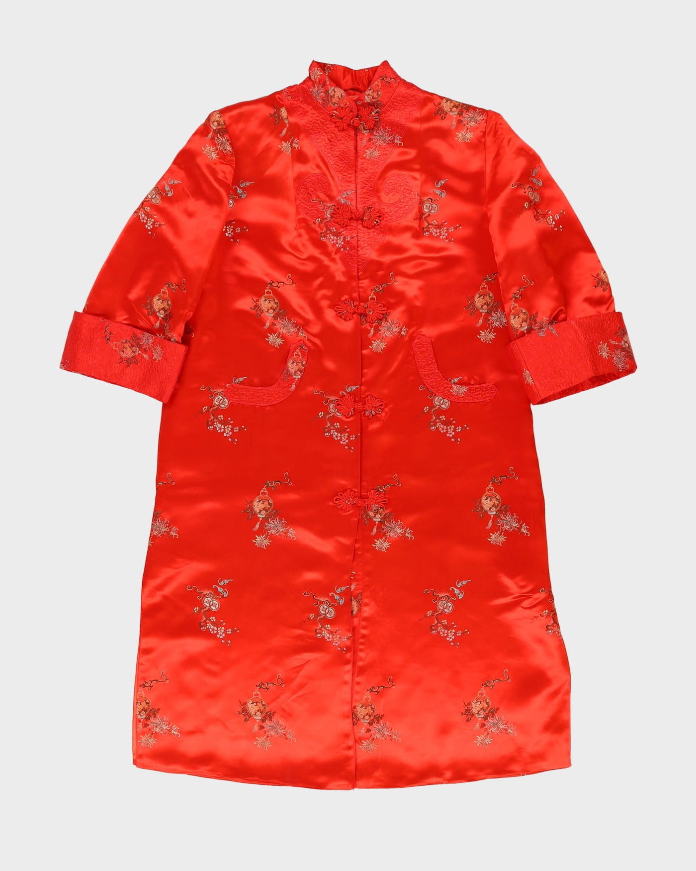 1980s Red Brocade Cheongsam Style Coat Jacket - M