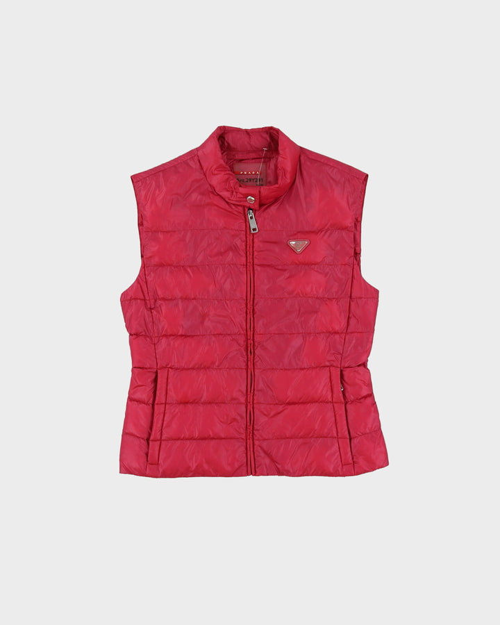 Vintage 90s Prada Pink Sleeveless Gilet Puffer Jacket - S