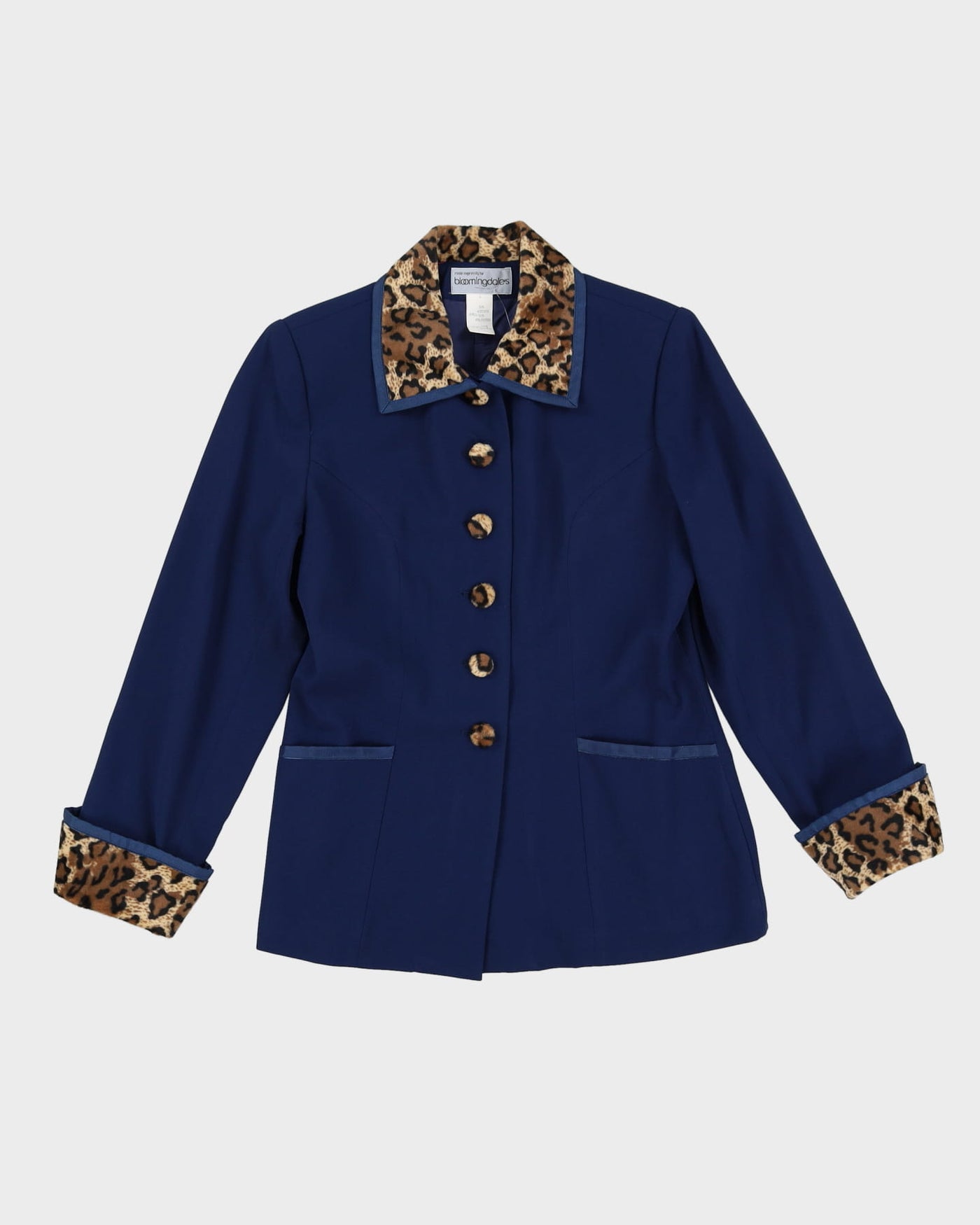 Bloomingdale's Blue With Leopard Print Collar Jacket - S