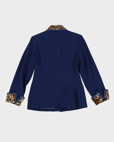Bloomingdale's Blue With Leopard Print Collar Jacket - S
