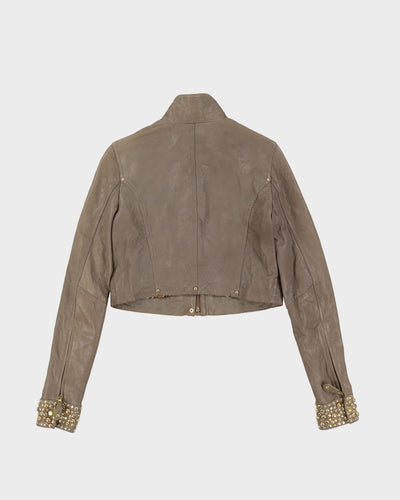 Grey Leather With Gold Studs Jacket - S