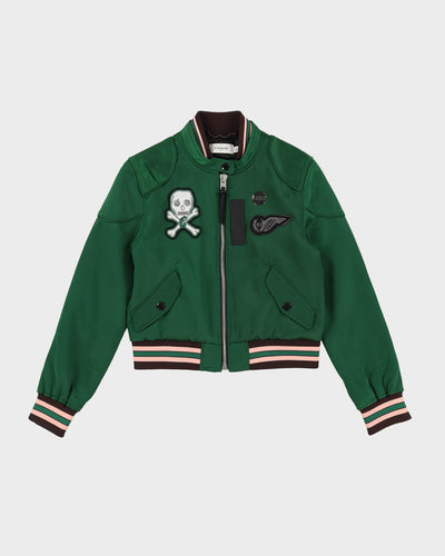 Coach Green Satin Cropped Bomber / Varsity Jacket - XS