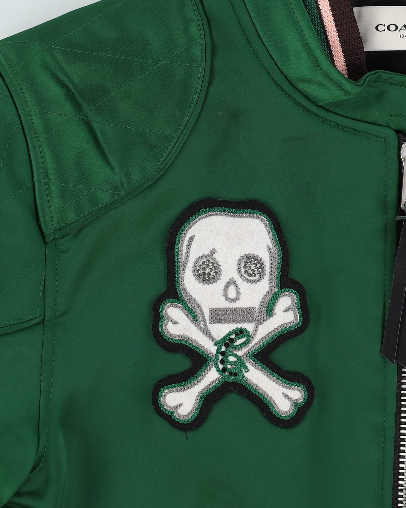 Coach Green Satin Cropped Bomber / Varsity Jacket - XS