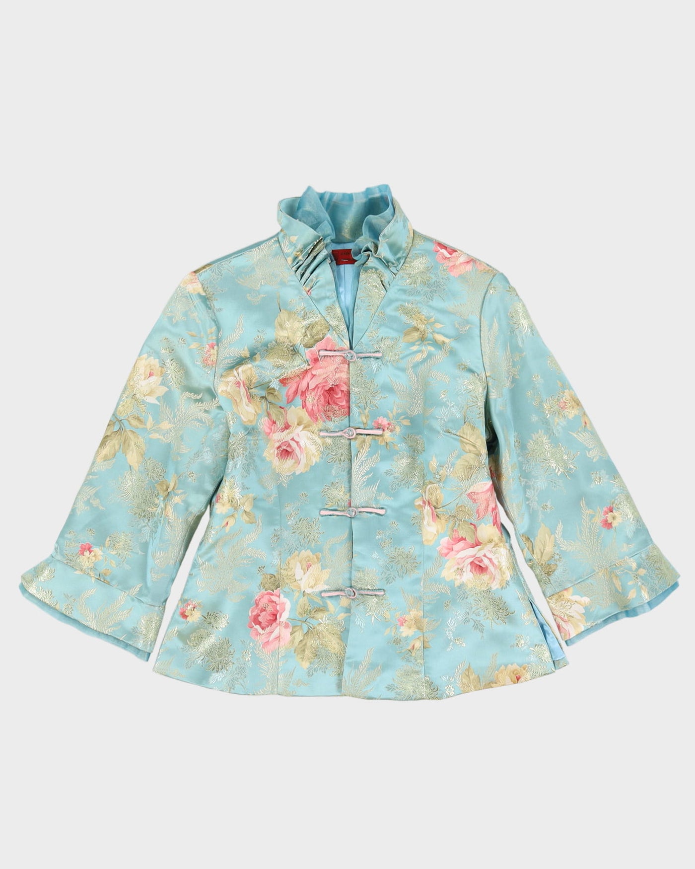 Blue And Pink Floral Cheongsam Jacket - S