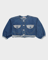 Y2K Blue Cropped Denim Jacket - L