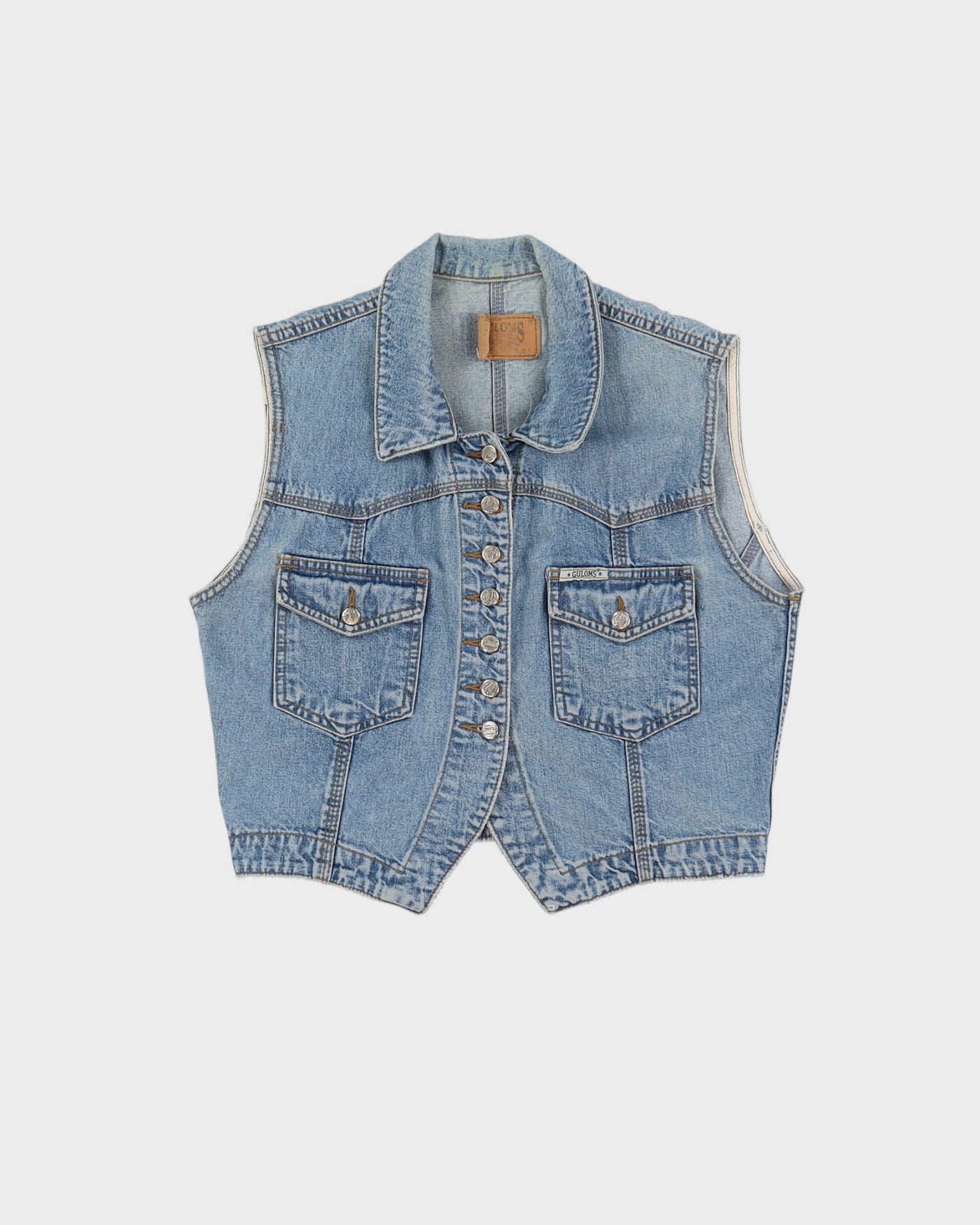 Vintage 1990s Cropped Denim Sleeveless Denim Jacket - S