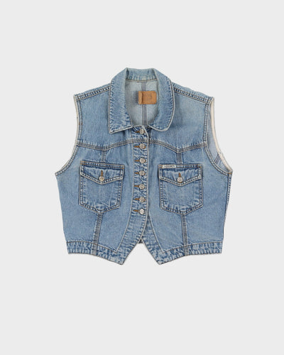 Vintage 1990s Cropped Denim Sleeveless Denim Jacket - S