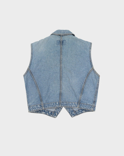 Vintage 1990s Cropped Denim Sleeveless Denim Jacket - S