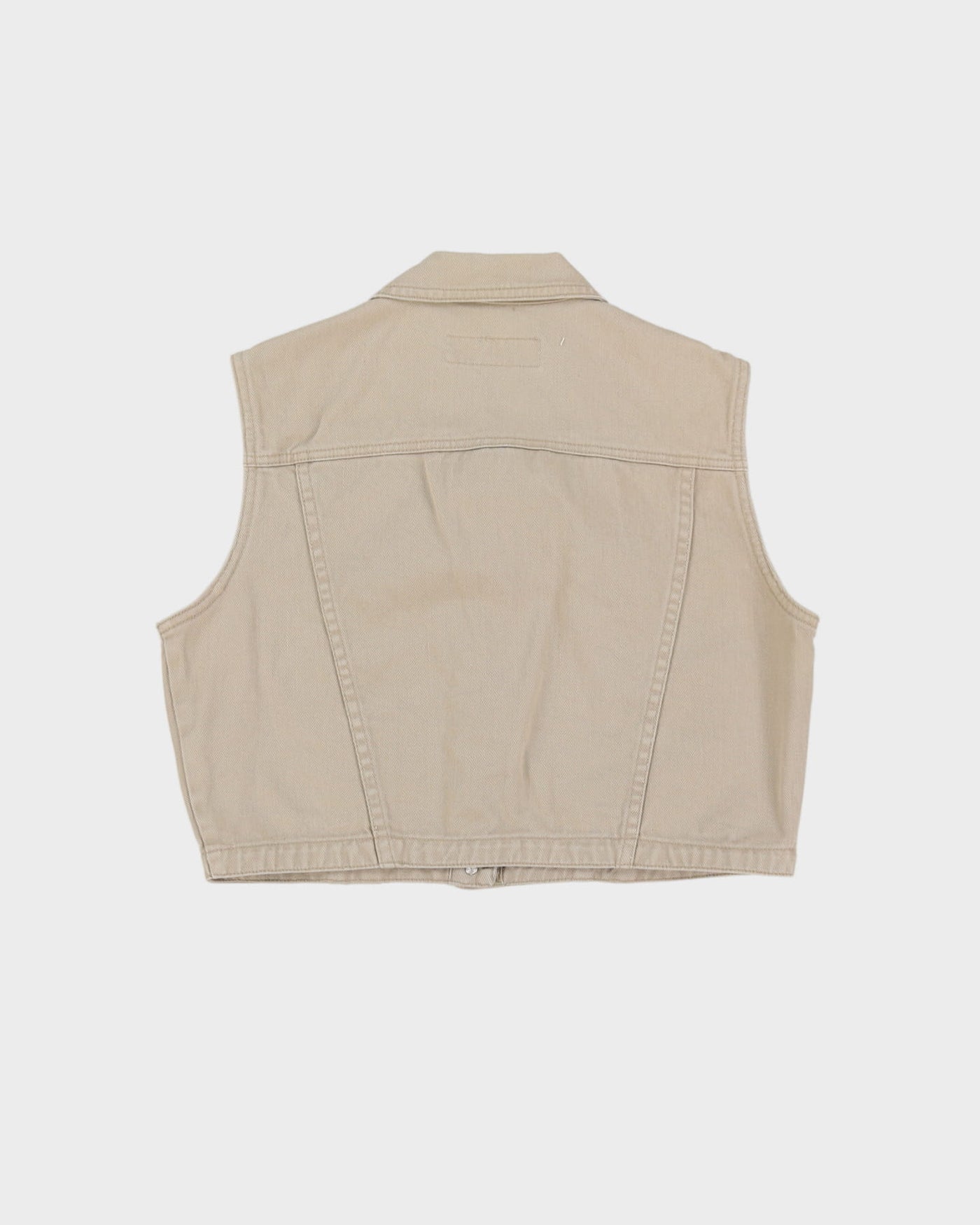 Vintage 1990s Beige Cropped Sleeveless Denim Jacket - L