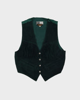 Vintage 1980s Western Dark Green Suede Fringe Waistcoat - M