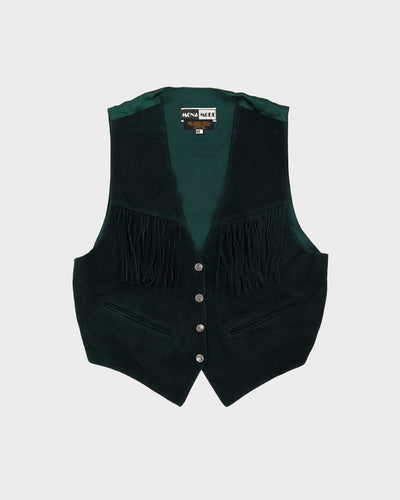 Vintage 1980s Western Dark Green Suede Fringe Waistcoat - M