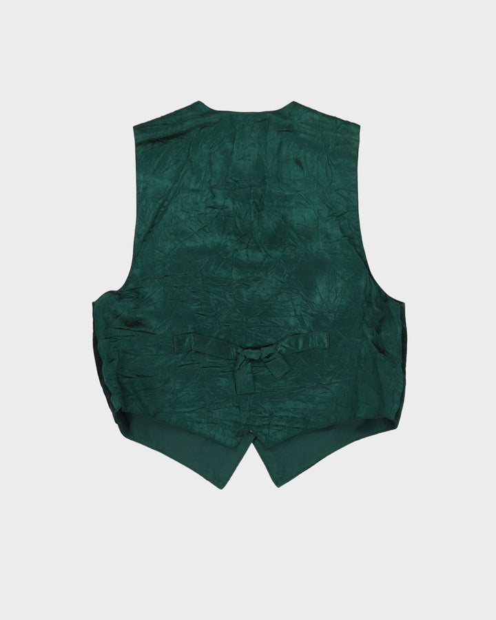 Vintage 1980s Western Dark Green Suede Fringe Waistcoat - M