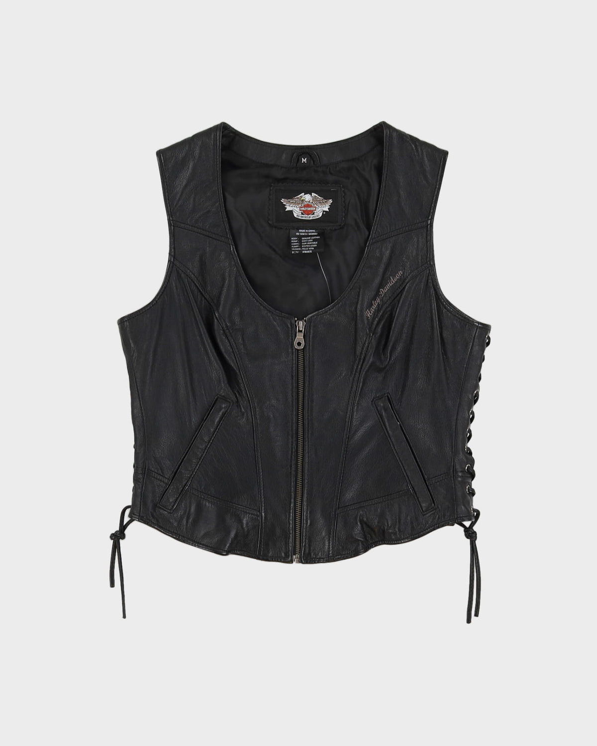 Harley Davidson Black Leather Waistcoat - S
