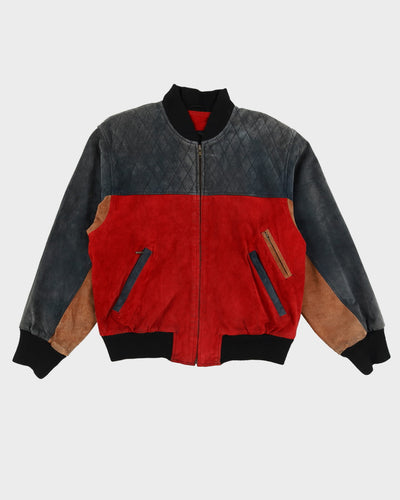 00s Grey And Red Suede Bomber Jacket - M