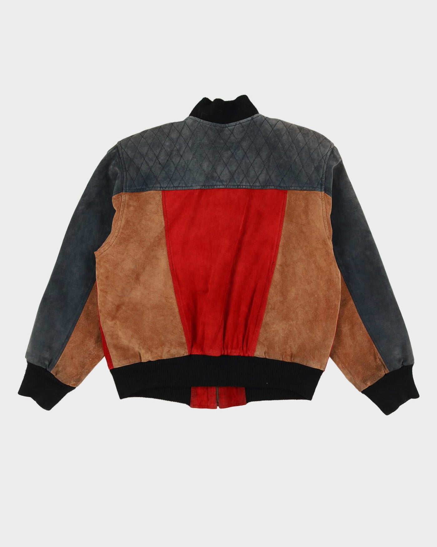 00s Grey And Red Suede Bomber Jacket - M