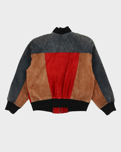 00s Grey And Red Suede Bomber Jacket - M