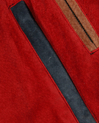 00s Grey And Red Suede Bomber Jacket - M