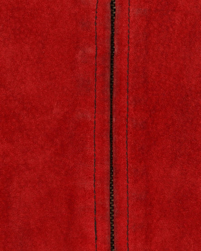 00s Grey And Red Suede Bomber Jacket - M
