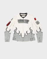 Power Trip White Flame Design Biker Jacket - S