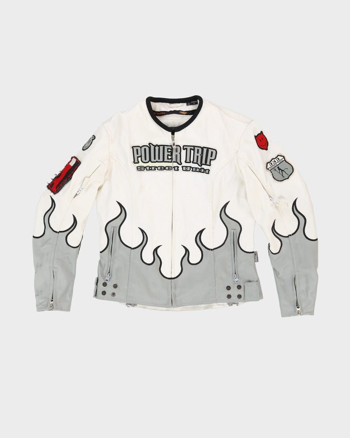 Power Trip White Flame Design Biker Jacket - S