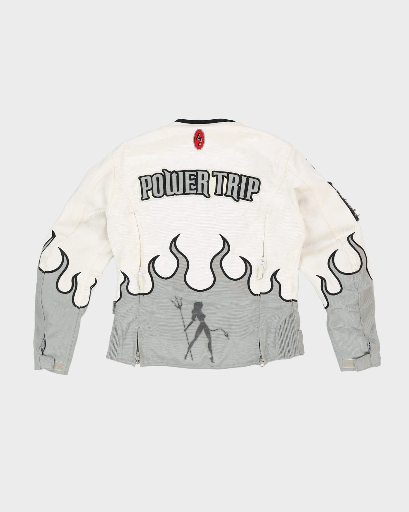 Power Trip White Flame Design Biker Jacket - S