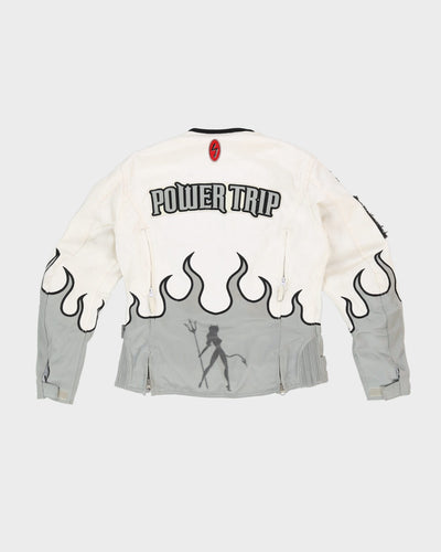 Power Trip White Flame Design Biker Jacket - S