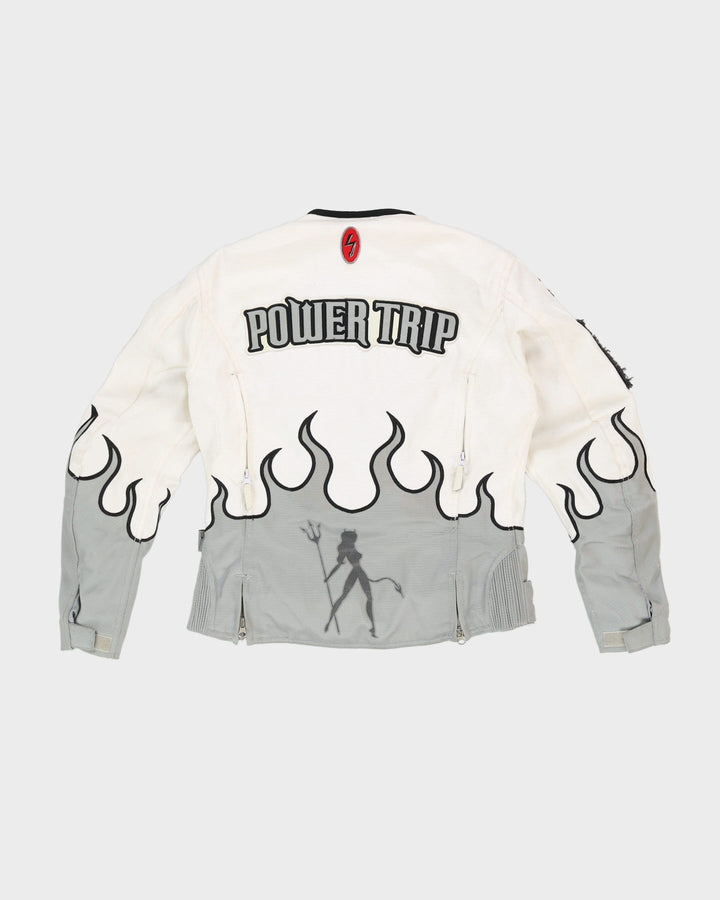 Power Trip White Flame Design Biker Jacket - S