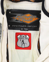 Power Trip White Flame Design Biker Jacket - S