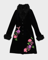 Betsey Johnson Black Velvet Embroidered Coat - XS
