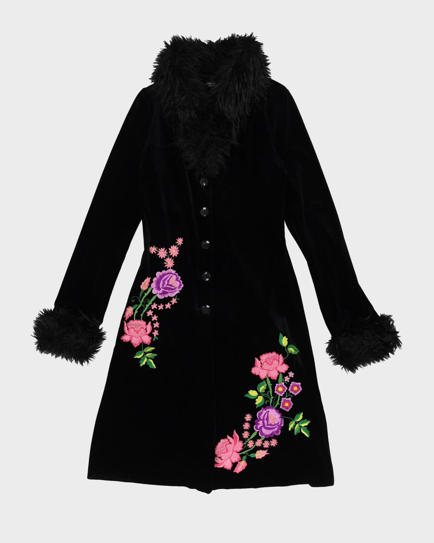 Betsey Johnson Black Velvet Embroidered Coat - XS