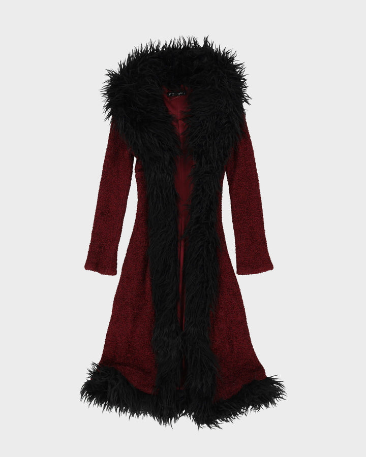 Betsey Johnson Burgundy With Faux Fur Collar Coat - XS