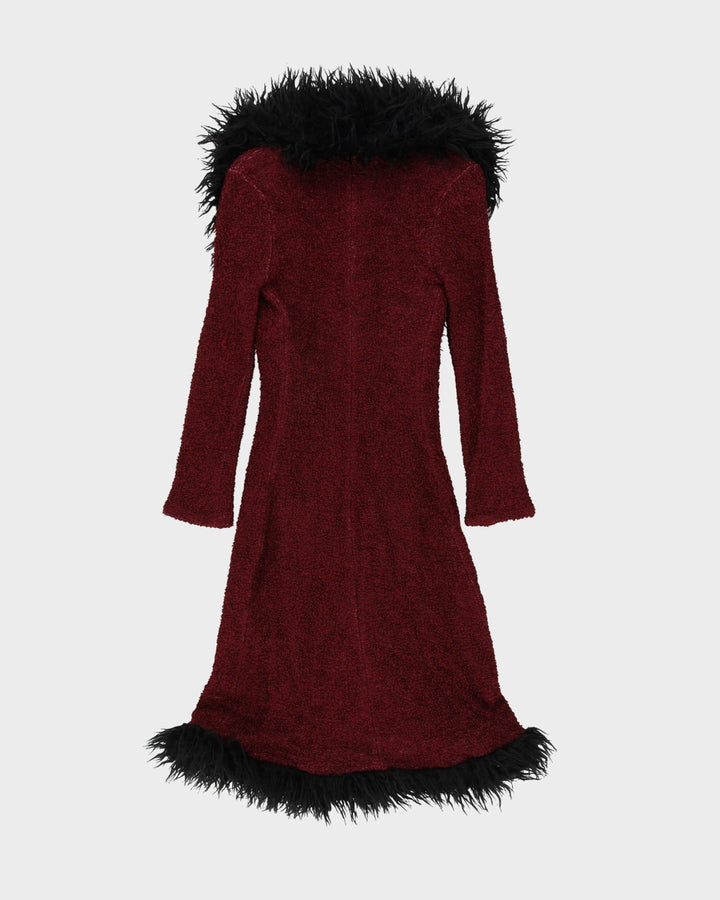 Betsey Johnson Burgundy With Faux Fur Collar Coat - XS