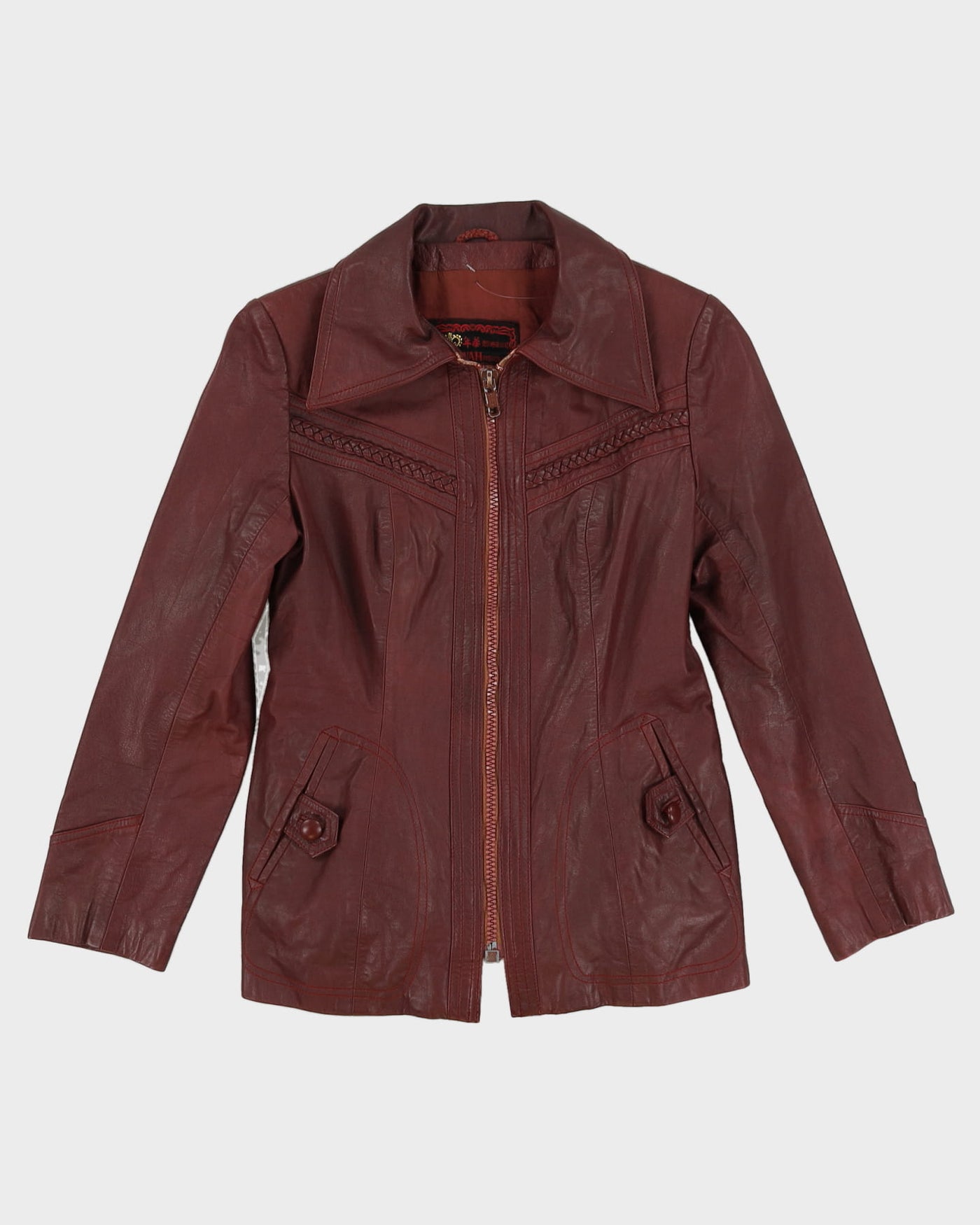 Vintage 1970s Burgundy Leather Jacket - XXS / XS