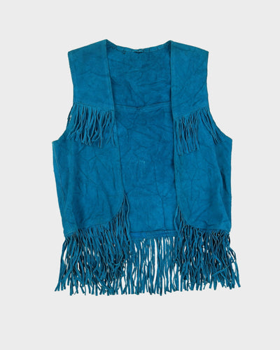 Vintage 1980s Blue Suede Fringed Waistcoat - S / M