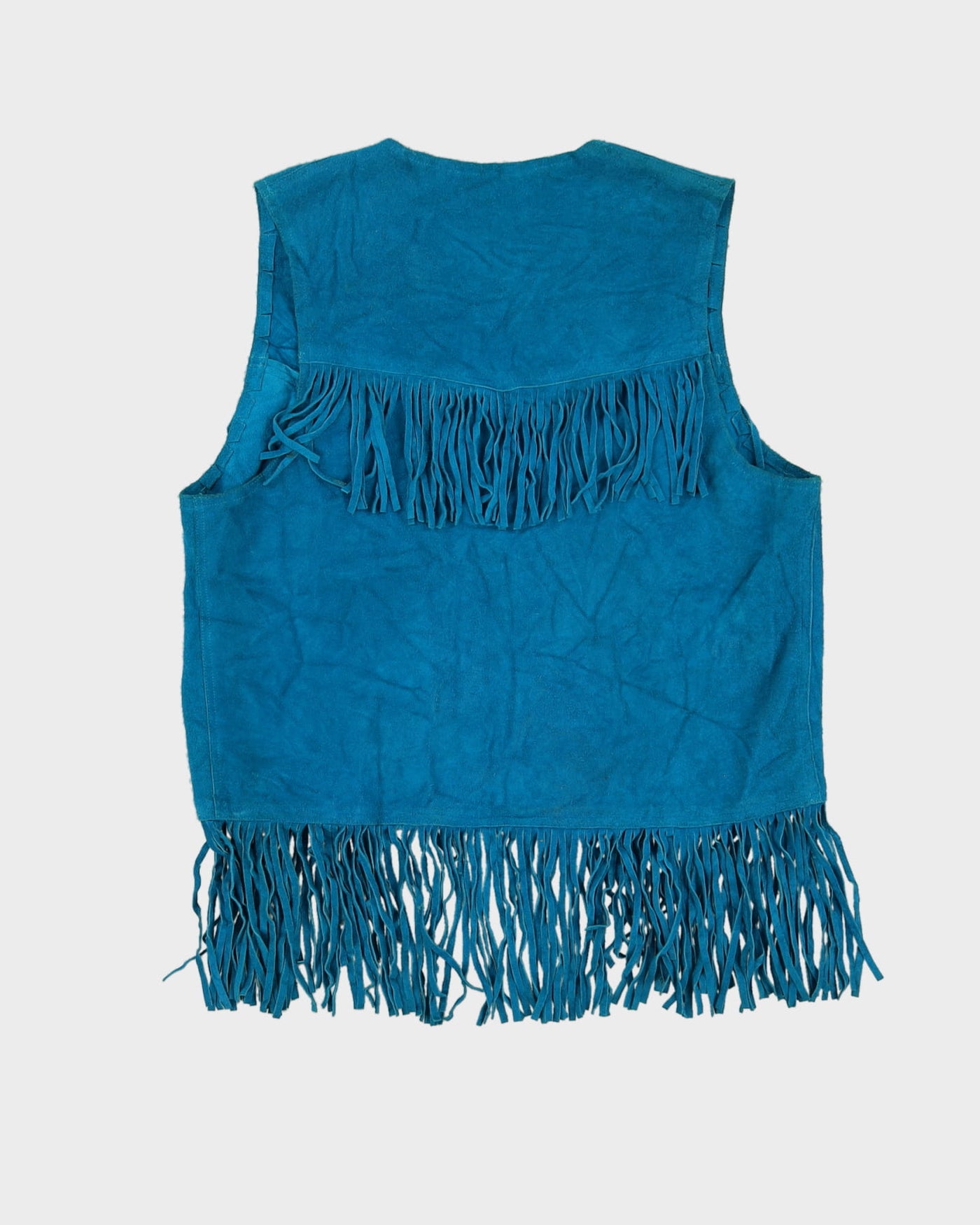 Vintage 1980s Blue Suede Fringed Waistcoat - S / M