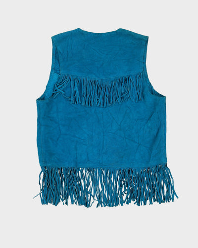 Vintage 1980s Blue Suede Fringed Waistcoat - S / M