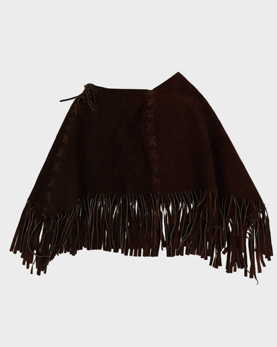 Vintage 1970s Brown Suede Fringed Cape - S