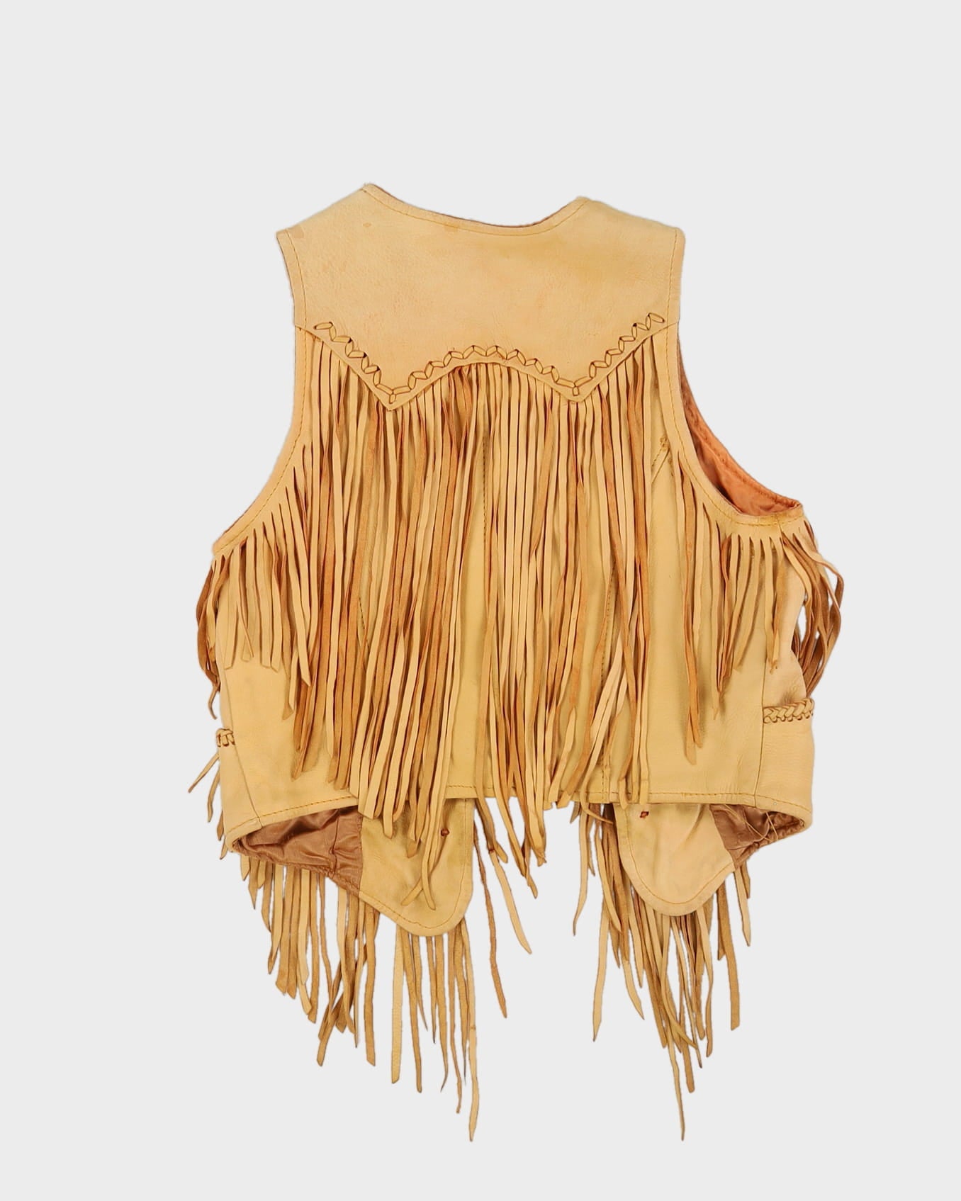 Vintage 1990s Beige Leather Fringed Waistcoat - XS