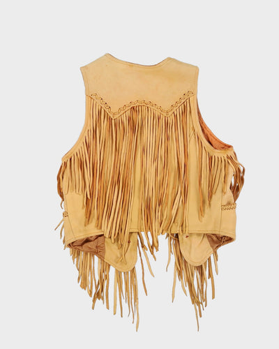 Vintage 1990s Beige Leather Fringed Waistcoat - XS